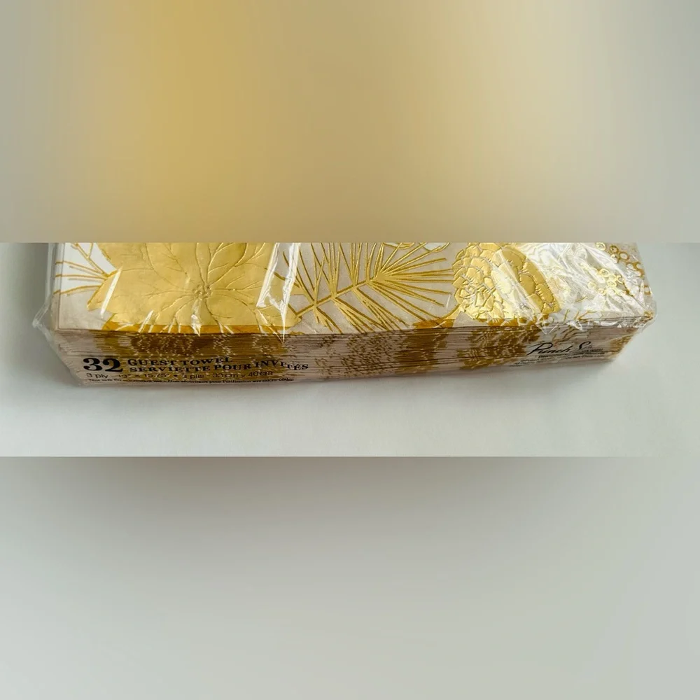 New Punch Studio Guest Towels Napkins Gold Foil White Flowers Leaves 8